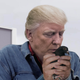 The presumptive GOP presidential nominee closely inspects a member of his flock for mites.